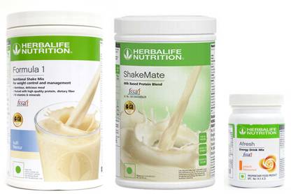 HERBALIFE Formula 1 Shake Mix Kulfi Flavor+Shake Mate Milk Protein+ Afresh Peach Plant-Based Protein