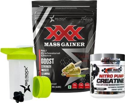 BIG ROCK NUTRITION XXX Mass Gainer, Shaker Nitro Pump Creatine