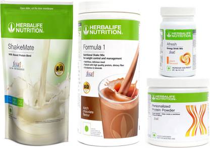 HERBALIFE FORMULA 1 CHOCOLATE +PROTIEN POWDER (200g)+AFRESH PEACH +SHAKE MATE (500g) Plant-Based Protein