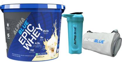 ALPHABLUE Epic Whey Protein | High Biological Value Concentrate & Shaker, Gym Bag Combo Whey Protein