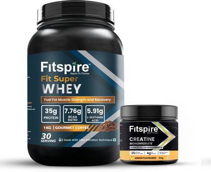 Fitspire Fit Super Whey Protein & Creatine Monohydrate ( Gourmet Coffee + Creatine Lemon) Whey Protein
