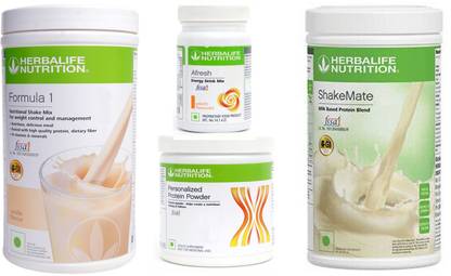 HERBALIFE Formula 1 Vanilla + Protein Powder 200 G + Afresh - Peach + Shake Mate Protein Shake