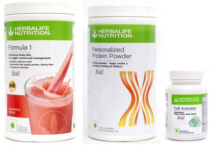 HERBALIFE Formula 1 Shake Mix Strawberry +Protein Powder+ Cell Activator Tablet( 60 Pcs) Plant-Based Protein