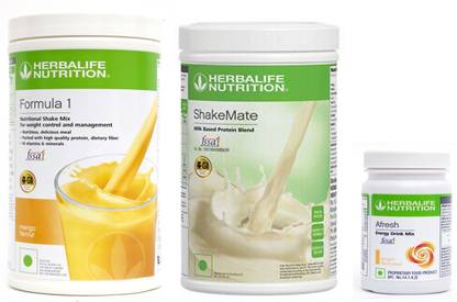 HERBALIFE Formula 1 Shake Mix Mango Flavor+Shake Mate Milk Protein+ Afresh Ginger Plant-Based Protein
