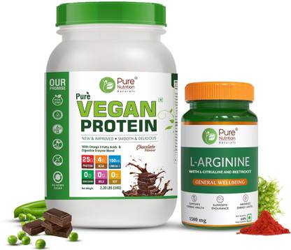 Pure Nutrition Sports Recovery Combo Vegan Protein + L-Arginine 60 Tabs For Growth & Recovery Plant-Based Protein