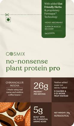 COSMIX No-Nonsense Plant Protein Pro,26g Protein,Light On Gut, Superior Muscle Recovery Plant-Based Protein