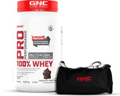 Buy GNC Pro Performance 100% Whey Protein Powder (2lbs) & Gym Bag Combo Whey Protein  (2 pounds, Chocolate Fudge) at Rs. 1688