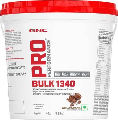 GNC Pro Performance Bulk 1340 | Promotes Targeted Gains |(Double Chocolate, 4kg) Weight Gainers/Mass Gainers