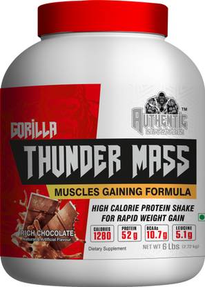 Authentic Nutrition Gorilla Thunder Mass Gainer & Muscles Gaining ( 2.72Kg, 6lbs, Chocolate Flavour) Weight Gainers/Mass Gainers