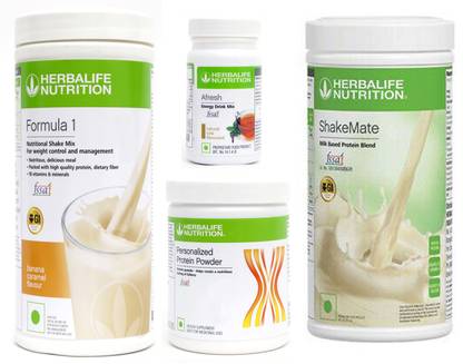 HERBALIFE FORMULA-1 SHAKE BANANA CARAMEL+PROTEIN POWDER -200GM+AFRESH TULSI-+SHAKE MATE Protein Shake