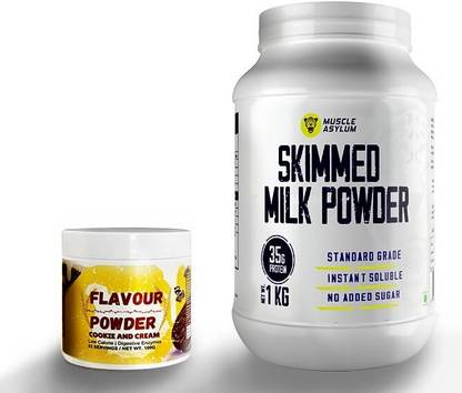 Muscle Asylum Pure Skimmed Milk Powder 1kg, with Flavor Powder Protein Cookie Cream 100g