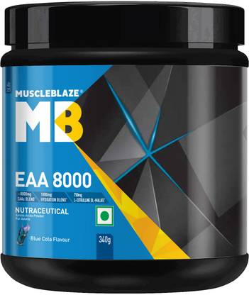 MUSCLEBLAZE EAA 8000, Intra Workout Supplement (Blue Cola, 340 g, 25 Servings) EAA (Essential Amino Acids)
