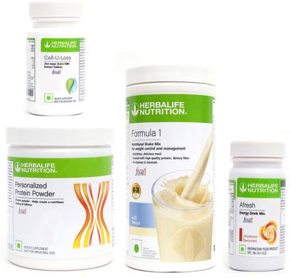 HERBALIFE FORMULA1 KULFI PROTIEN 200 AFRESH ENERGY DRINK CINNAMAN 50 G + CELL U LOSS Whey Protein
