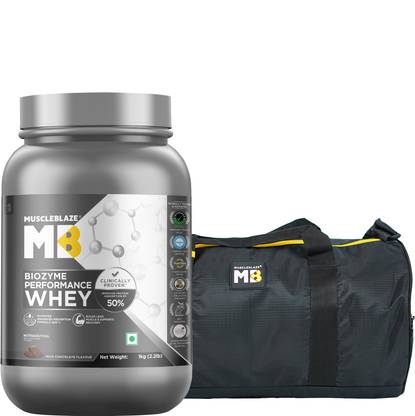 MUSCLEBLAZE Biozyme Performance, Informed Choice UK Certified & Gym Duffle Bag, 30 L, Black Whey Protein