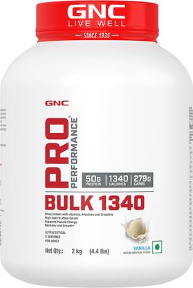 GNC Pro Performance Bulk 1340 | Promotes Targeted Gains|(Vanilla Ice Cream, 2kg) Weight Gainers/Mass Gainers