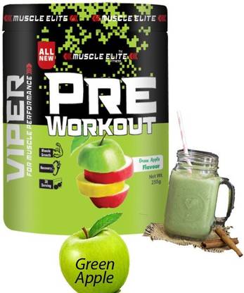 MUSCLE ELITE FITNESS Pre Workout Supplement Increased Endurance energy, strength Focus Green Apple 255g BCAA
