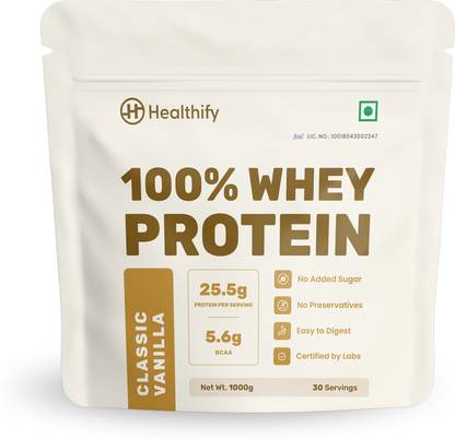 Healthifyme 100% Whey Protein Powder- 1 KG, Isolate & Concentrate, 25.5gm protein Whey Protein