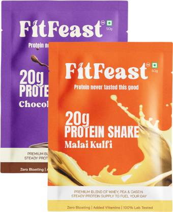 FitFeast Whey Protein Sachet | Malai Kulfi | Chocolate Brownie | 50gms Each Whey Protein