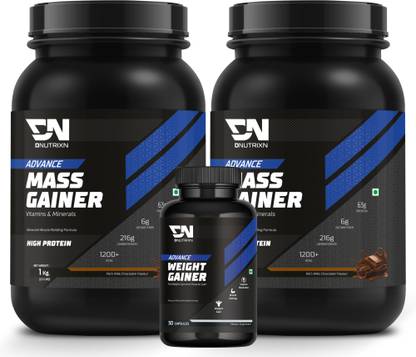 DNUTRIXN Advance High Protein Mass Gainer |Protein 63G | Calorie 1200+Kcal |Multivitamin+ Weight Gainers/Mass Gainers