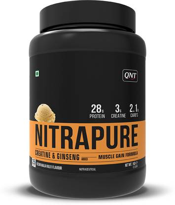 QNT Nitrapure Whey Protein, 1kg, Muscle Gain Formula with Creatine & Ginseng Whey Protein