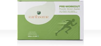earthsome Pre-Workout Powder(Green Apple Flavour) 25 Sachets x10Gm Enhance Stamina for Men Energy Bars
