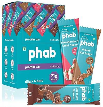 Phab Assorted 21G Protein Bars (Pack Of 6), Fitness & Immunity With Goodness Of Dates Protein Bars