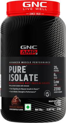 GNC AMP Pure Isolate Low Carb | 25g Protein | 6g BCAA | Chocolate Frosting | 2 lbs Whey Protein
