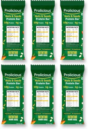 Prolicious Nuts & Seeds Bar|10g Protein & 4g Fiber| No Refined Sugar | Natural Ingredients| Plant-Based Protein