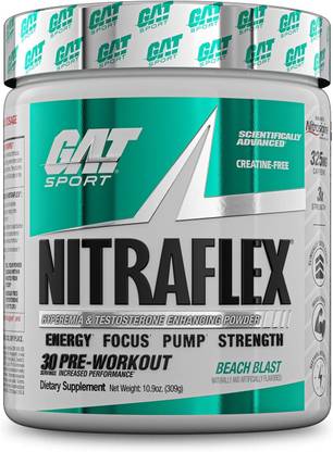 GAT Sport Nitraflex Advanced 30 Servings Beach Blast Flavor Powder Supplement Pre Workout