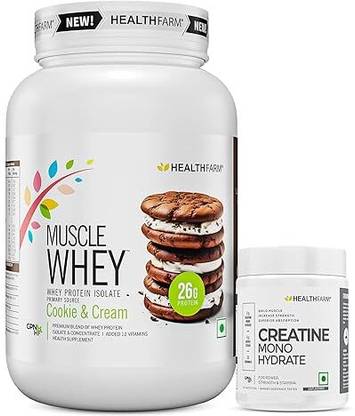 HEALTHFARM Muscle Whey Protein Powder Combo With Creatine 100gm Cookie & Cream Whey Protein
