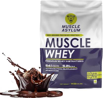 Muscle Asylum Muscle Whey 100%, 24g Protein, 5.2 Bcaa - (25 Servings) - 1 Kg (2.2Lbs) Whey Protein