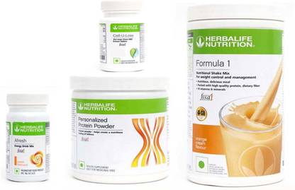 HERBALIFE Formula 1 Orange Flavor+ Protein Powder+ Cell U Loss Tablet + Afresh Peach Protein Shake
