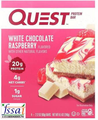 QUEST NUTRITION Protein Bar, White Chocolate Raspberry, 4 Bars,60 g Each Protein Bars
