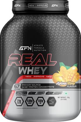 AFN Real Whey Primary Source Whey Protein Concentrate 2kg Alphonso Mango Flavor Whey Protein