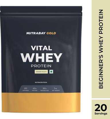 Nutrabay Gold Vital Whey Protein for Beginners, 20.4g Protein- 1kg, Kesar Kulfi Whey Protein
