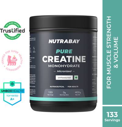Nutrabay Pure Micronised Creatine Monohydrate | Pre/Post Workout Supplement -400 Gram Creatine