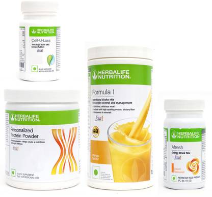 HERBALIFE FORMULA1 MANGO PROTIEN 200 AFRESH ENERGY DRINK PEACH 50 G + CELL U LOSS Protein Shake