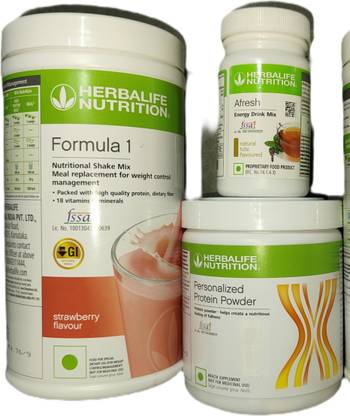 HERBALIFE F1 Shake Strawberry + Protein Powder 200 G + Afresh - Tulsi Protein Shake