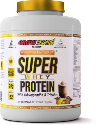 Growinches Super Whey Protein with Ashwagandha & Tribulus-Zero Sugar-25g protein per scoop Whey Protein