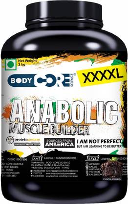 Body Core Science XXXXL Anabolic Muscle Builder-3Kg(Chocolate Fudge) Weight Gainers/Mass Gainers