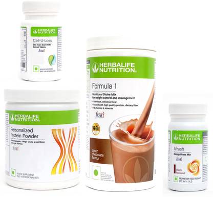 HERBALIFE FORMULA1 CHOCOLATE PROTIEN 200 AFRESH ENERGY DRINK ELAICHI 50 G + CELL U LOSS Whey Protein