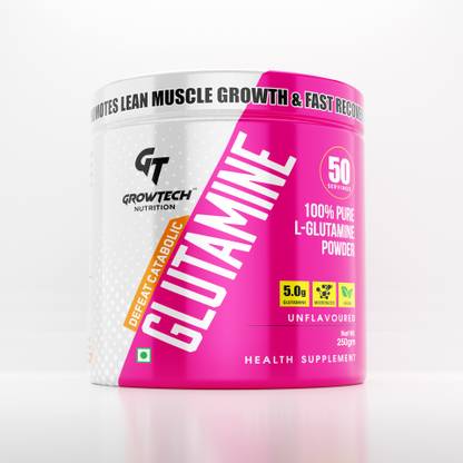Growtech L-Glutamine Powder 250 Gram. Best For Muscle Recovery. 5000mg Per Serving. Glutamine