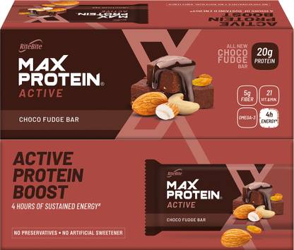 RiteBite Max Protein Bar Active Choco Fudge, Healthy Protein Snack, No Preservatives, 20g Protein Bars