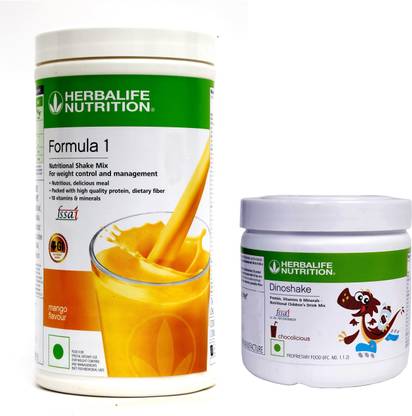 HERBALIFE Formula 1 Nutritional Shake Mix Mango 500 gm With Dinoshake Chocolate 200 gm Plant-Based Protein