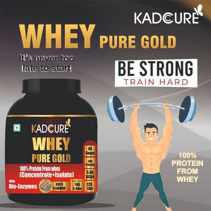 Kadcure whey Pure Gold Protein Powder with 100% Concentrate+ Isolate. Whey Protein
