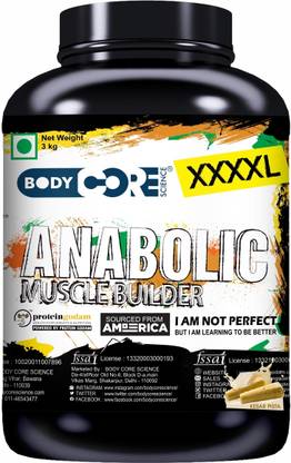 Body Core Science XXXXL Anabolic Muscle Builder-3Kg(Kesar Pista) Weight Gainers/Mass Gainers