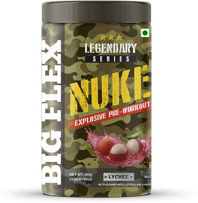 Bigflex Nuke Pre Workout - Litchi Flavour (400 Gm) - L - Citrulline - Creatine HCL Creatine