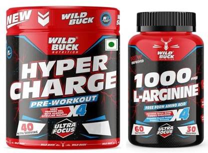 WILD BUCK Hyper Charge For Focus,Non-Crash Energy With L- Arginine for Massive Muscle Pump Pre Workout