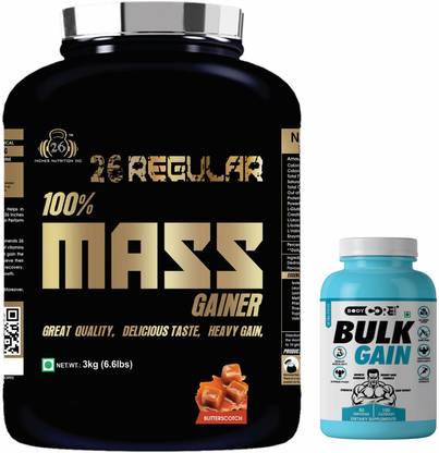 Body Core Science Regular Mass Gainer Black-3 Kg With BCS Bulk Gain-100 Capsules Whey Protein