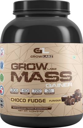 Grow Labz Mass Gainer 273Kg Choco Fudge Serving Suport Optimal Recovery Muscle Growth Weight Gainers/Mass Gainers